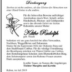 Traueranzeige Käthe Rudolph, geb. Noack