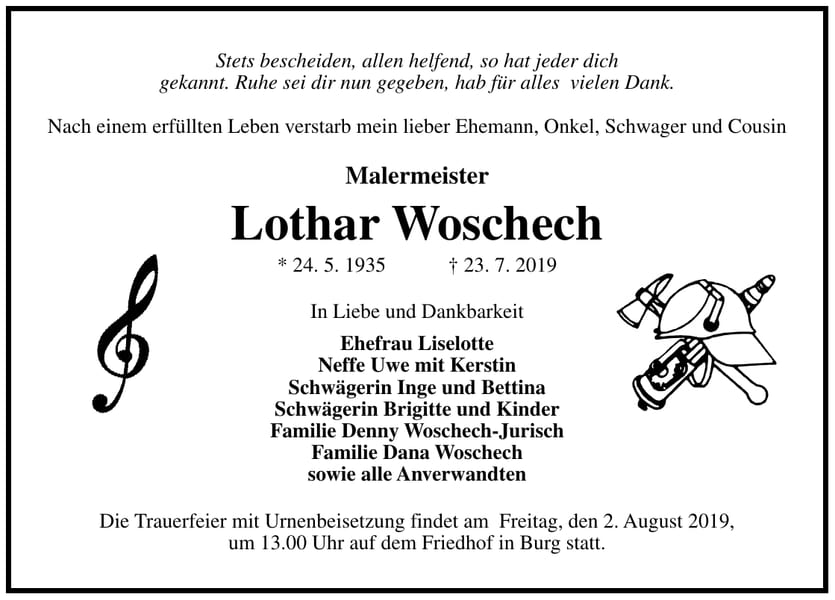 Traueranzeige Lothar Woschech