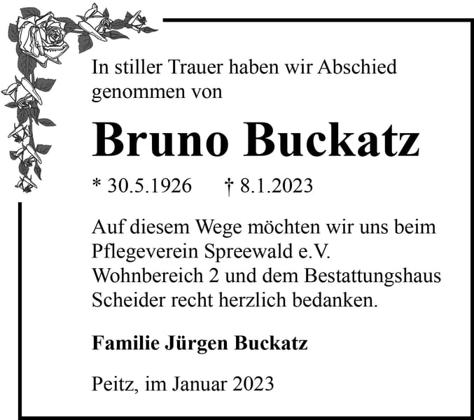 Traueranzeige Bruno Buckatz