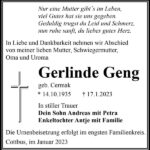 Traueranzeige Gerlinde Geng, geb. Cermak