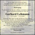 Danksagung Gerhard Lehmann