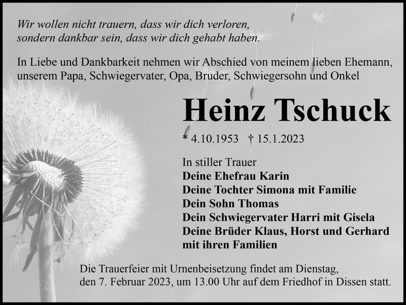 Traueranzeige Heinz Tschuck