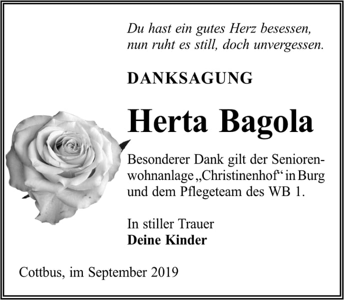Danksagung Herta Bagola