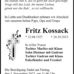 Traueranzeige Fritz Kossack