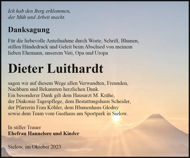 Danksagung Dieter Luithardt