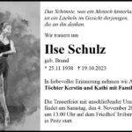 Traueranzeige Ilse Schulz, geb. Brand
