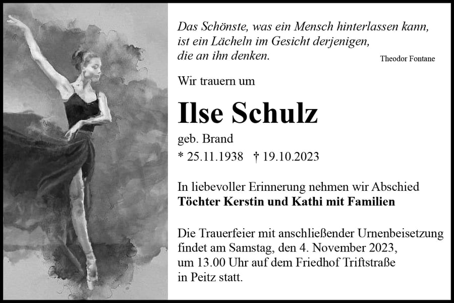Traueranzeige Ilse Schulz, geb. Brand
