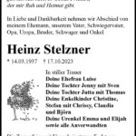 Traueranzeige Heinz Stelzner