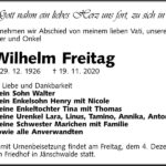Traueranzeige Wilhelm Freitag