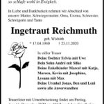 Traueranzeige Ingetraut Reichmuth, geb. Wishöth