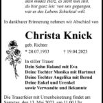 Traueranzeige Christa Knick, geb. Richter
