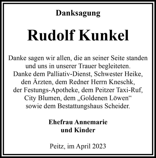 Danksagung Rudolf Kunkel