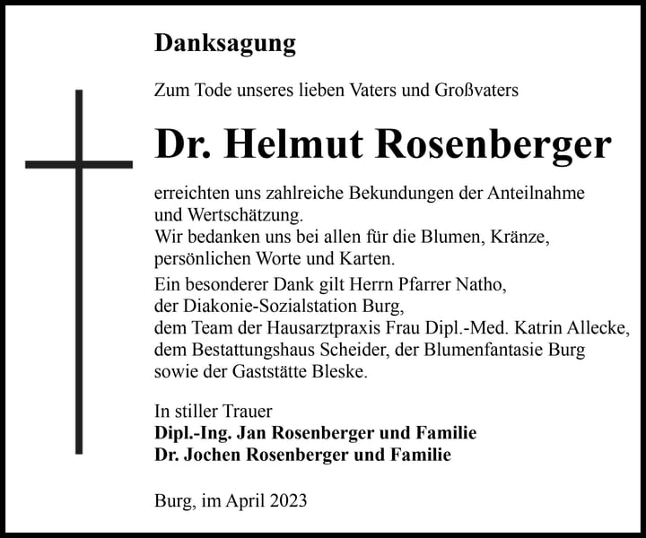 Danksagung Dr. Helmut Rosenberger