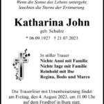 Traueranzeige Katharina John, geb. Schulze