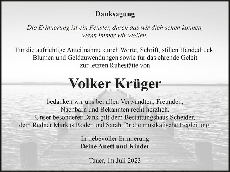 Danksagung Volker Krüger