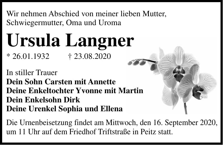 Traueranzeige Ursula Langner