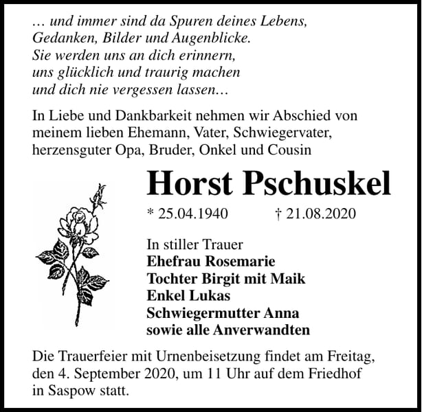 Traueranzeige Horst Pschuskel