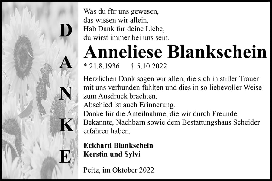 Danksagung Anneliese Blankschein