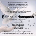 Traueranzeige Reinhold Hannusch
