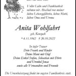 Traueranzeige Anita Wohlfahrt, geb. Konzack