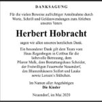 Danksagung Herbert Hobracht