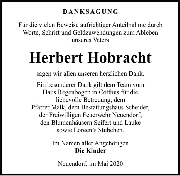 Danksagung Herbert Hobracht