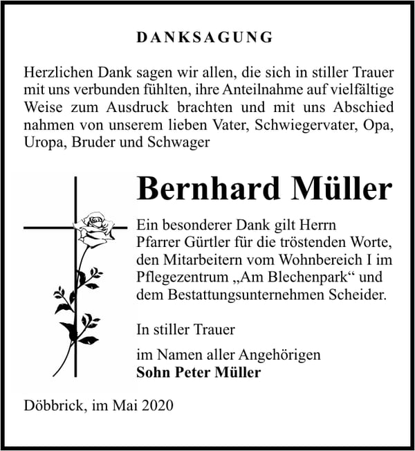 Danksagung Bernhard Müller