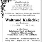 Traueranzeige Waltraud Kalischke, geb. Hendrischke