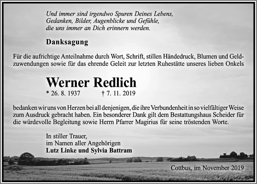 Danksagung Werner Redlich