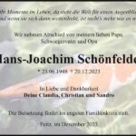 Traueranzeige Hans-Joachim Schönfelder
