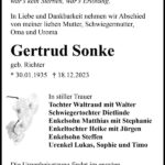 Traueranzeige Gertrud Sonke, geb. Richter