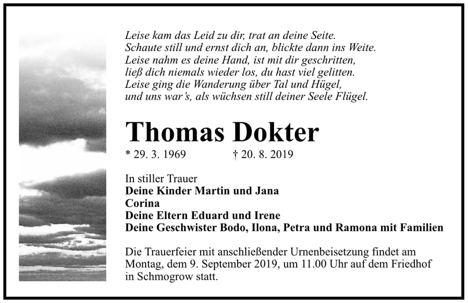 Traueranzeige Thomas Dokter
