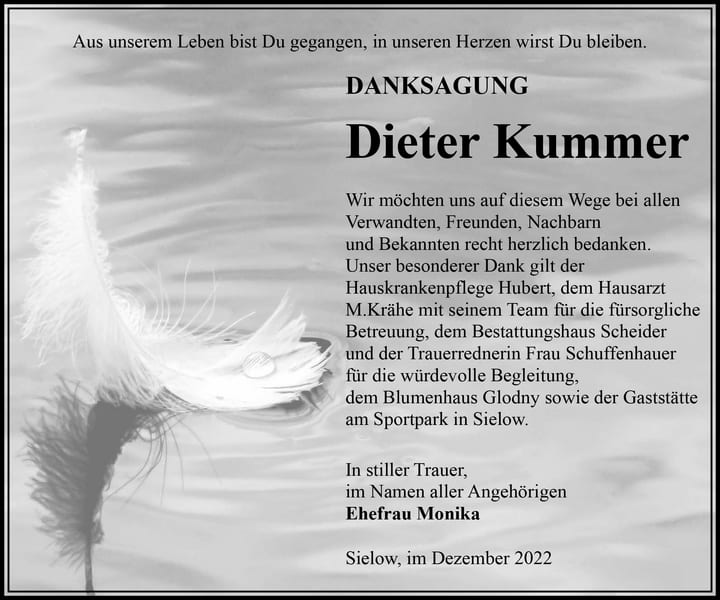 Danksagung Dieter Kummer