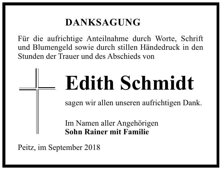 Danksagung Edith Schmidt
