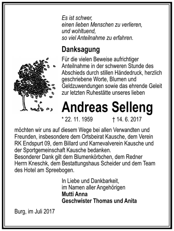 Danksagung Andreas Selleng