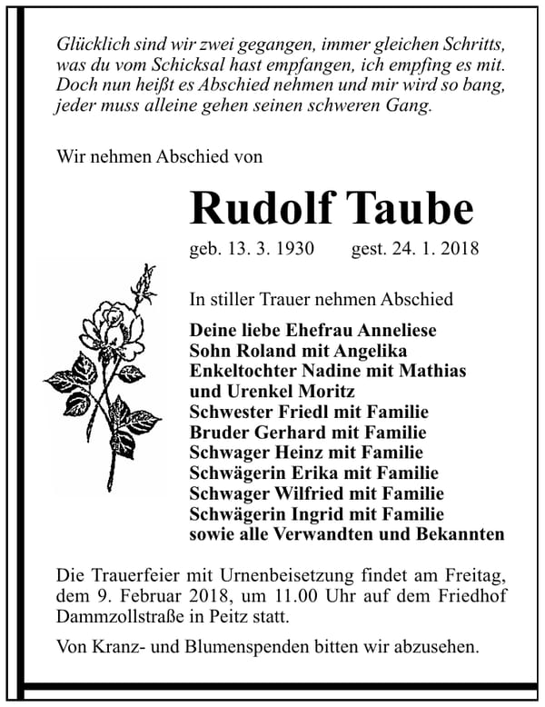 Traueranzeige Rudolf Taube