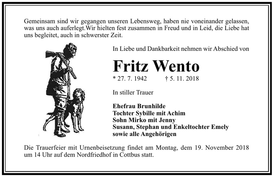 Traueranzeige Fritz Wento