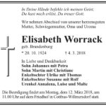 Traueranzeige Elisabeth Worrack, geb. Brandenburg