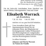Danksagung Elisabeth Worrack, geb. Brandenburg