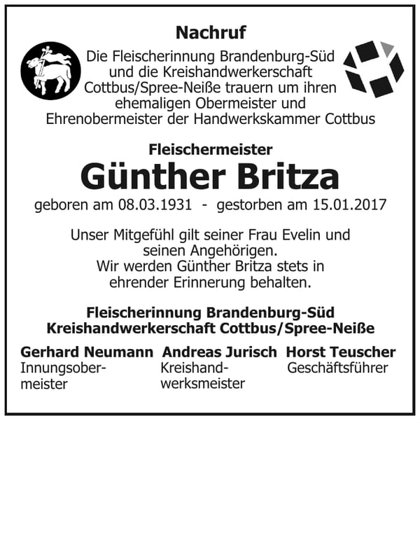 Nachruf Günther Britza
