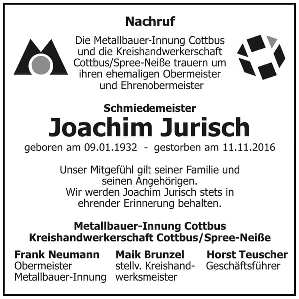Nachruf Joachim Jurisch