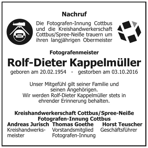 Nachruf Rolf-Dieter Kappelmüller