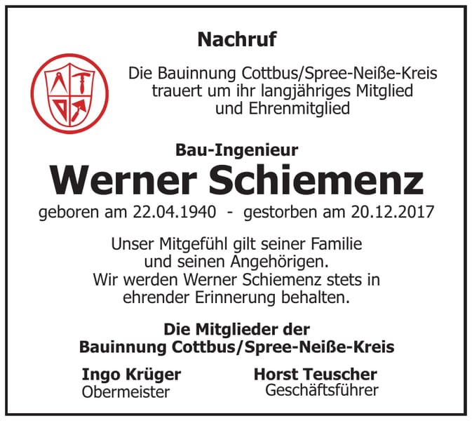 Nachruf Werner Schiemenz