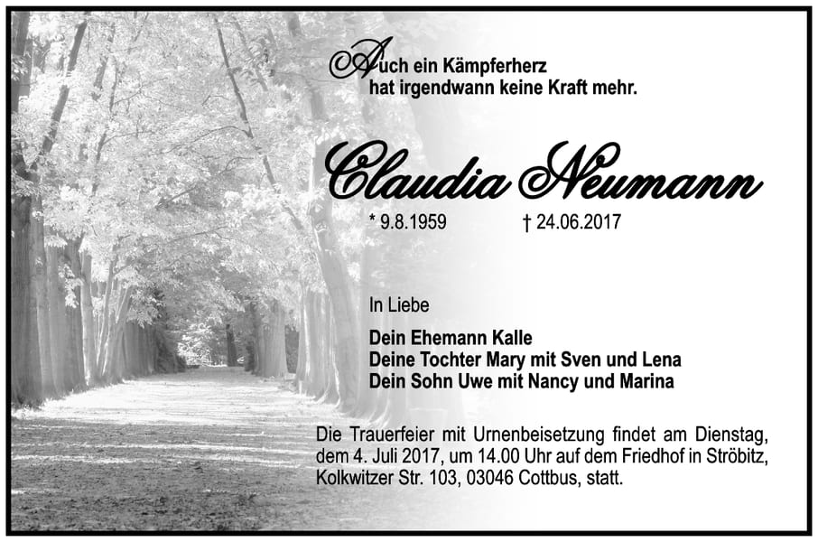 Traueranzeige Claudia Neumann