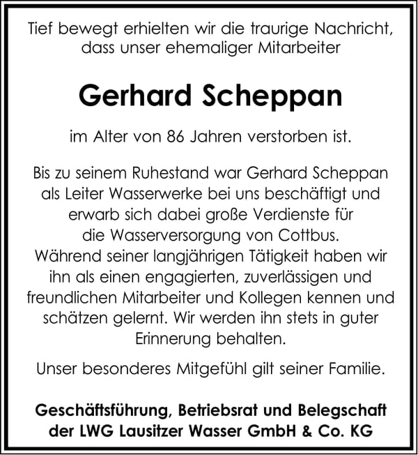 Traueranzeige Gerhard Scheppan