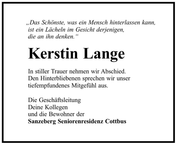 Traueranzeige Kerstin Lange