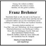 Danksagung Franz Brehmer