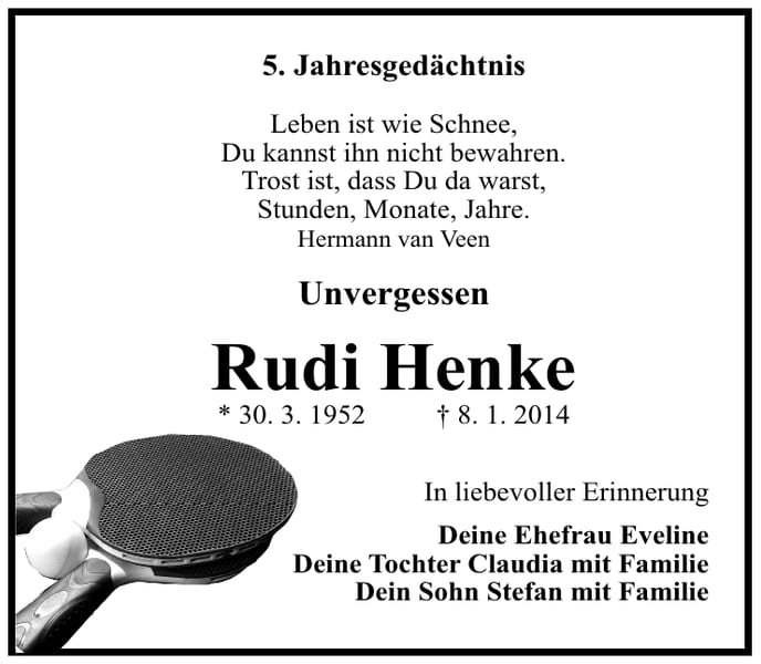 Jahresgedenken Rudi Henke