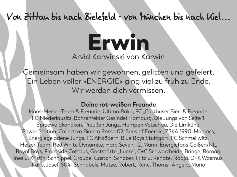 Nachruf Arvid Karwinski von Karwin („Erwin“)