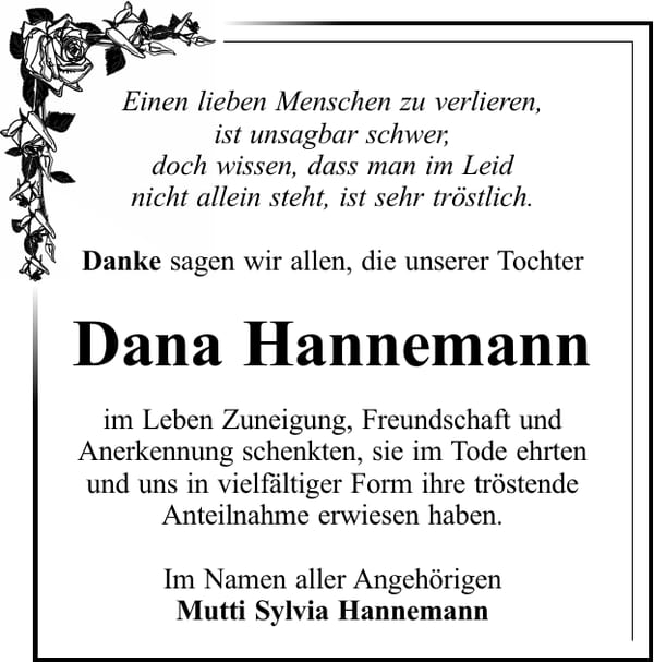 Danksagung Dana Hannemann